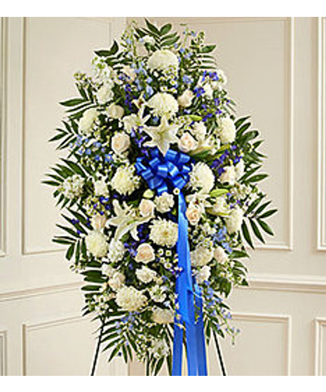 Deepest Sympathy Blue and White Standing Spray